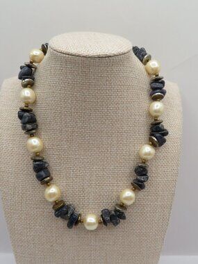Vintage Carol Dauplaise Blue Stone Faux Pearl Beaded Necklace